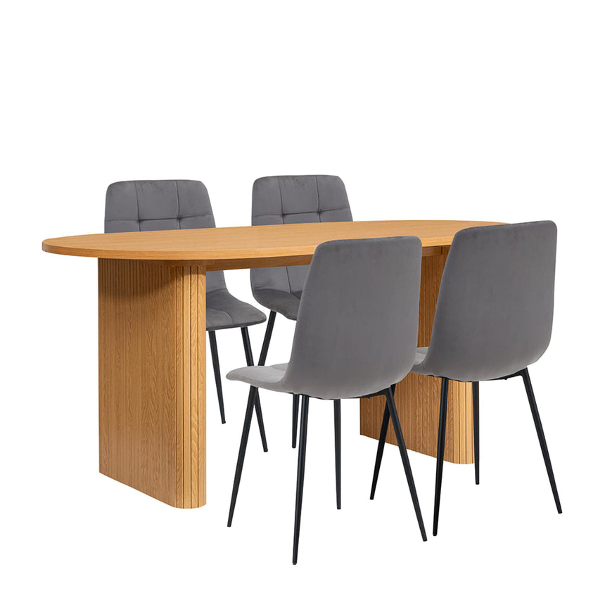 Axel Oak Fluted Oval Dining Set with 4 Chair-3