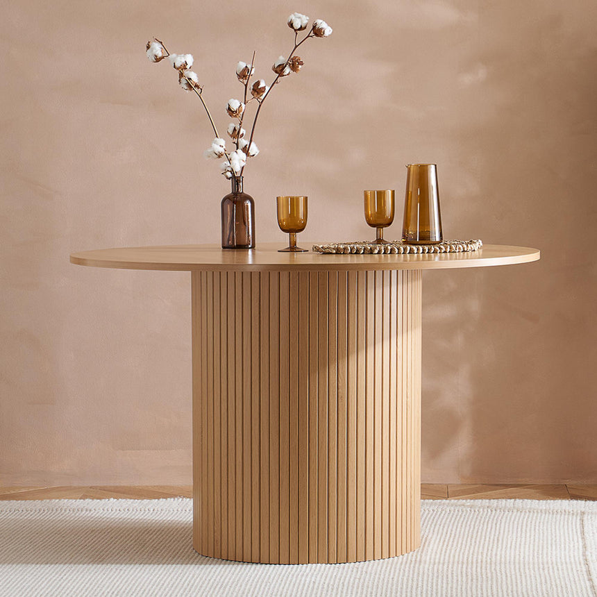 Axel Oak Fluted Round Dining Set with 4 Chair-2