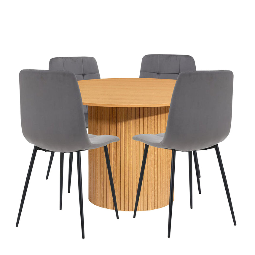 Axel Oak Fluted Round Dining Set with 4 Chair-3
