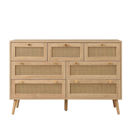 Croxley Oak and Rattan Wide 7 Drawer Chest-2