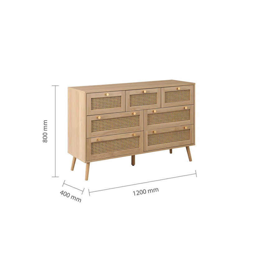 Croxley Oak and Rattan Wide 7 Drawer Chest-6