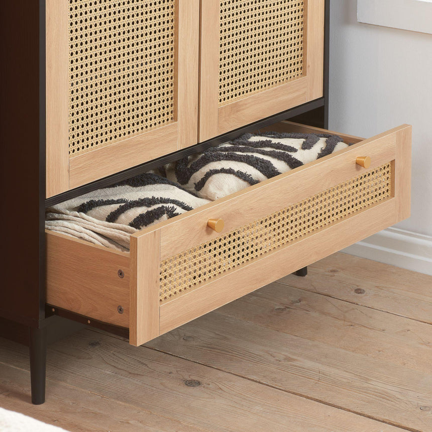Croxley Black and Rattan 2 Door Wardrobe - 1 Drawer-4