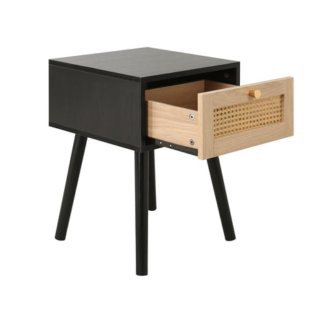Croxley Black and Rattan 1 Drawer Bedside Table-2