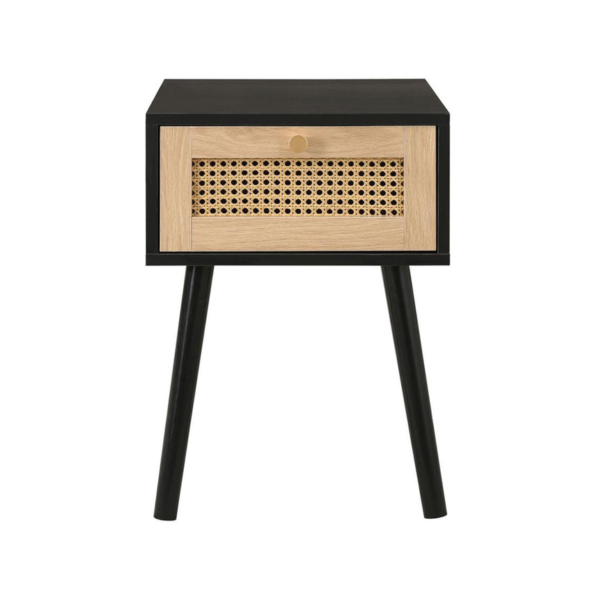 Croxley Black and Rattan 1 Drawer Bedside Table-5