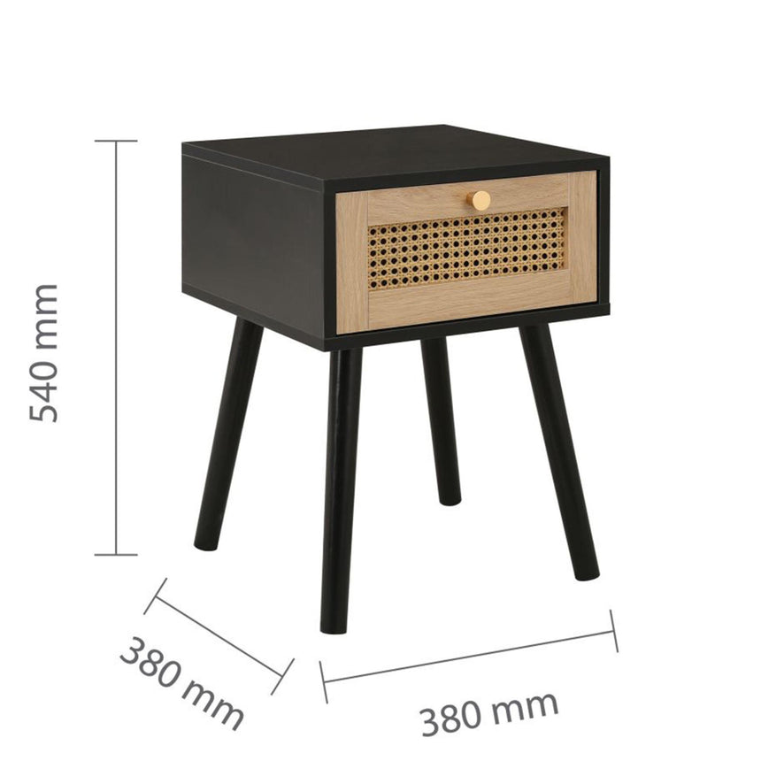 Croxley Black and Rattan 1 Drawer Bedside Table-6