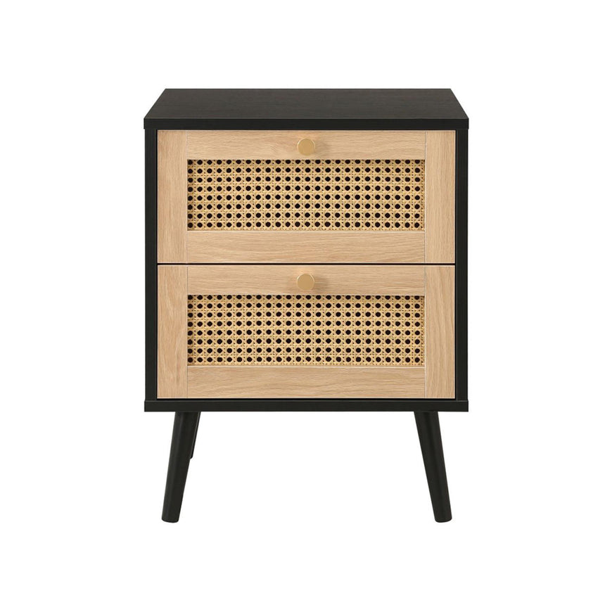 Croxley Black and Rattan 2 Drawer Bedside Table-5
