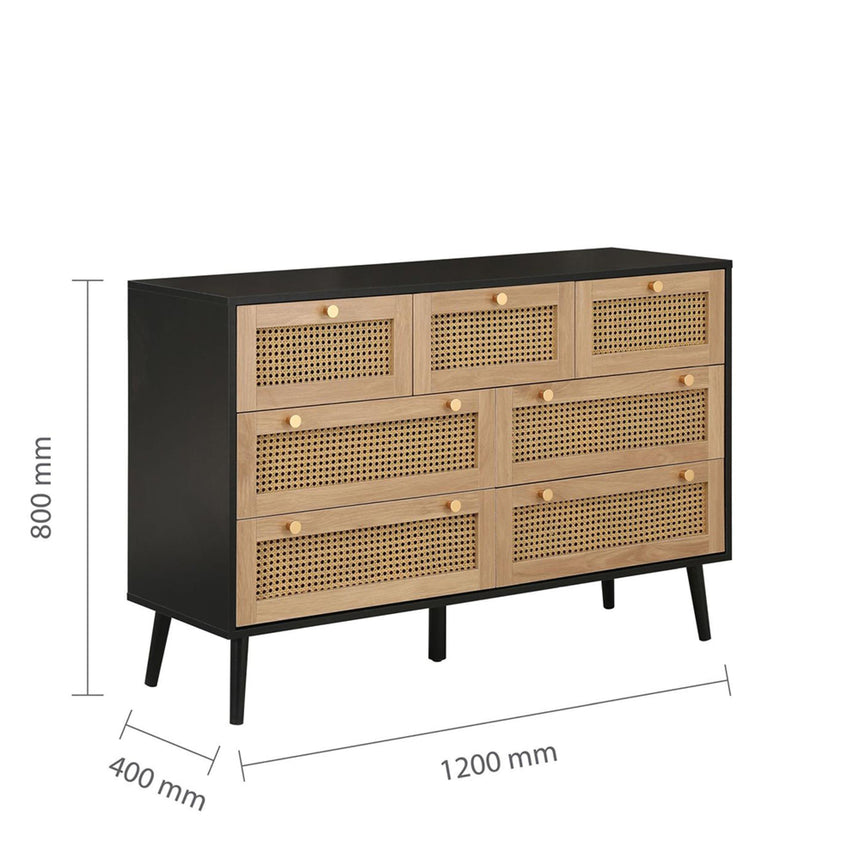 Croxley Black and Rattan Wide 7 Drawer Chest-6