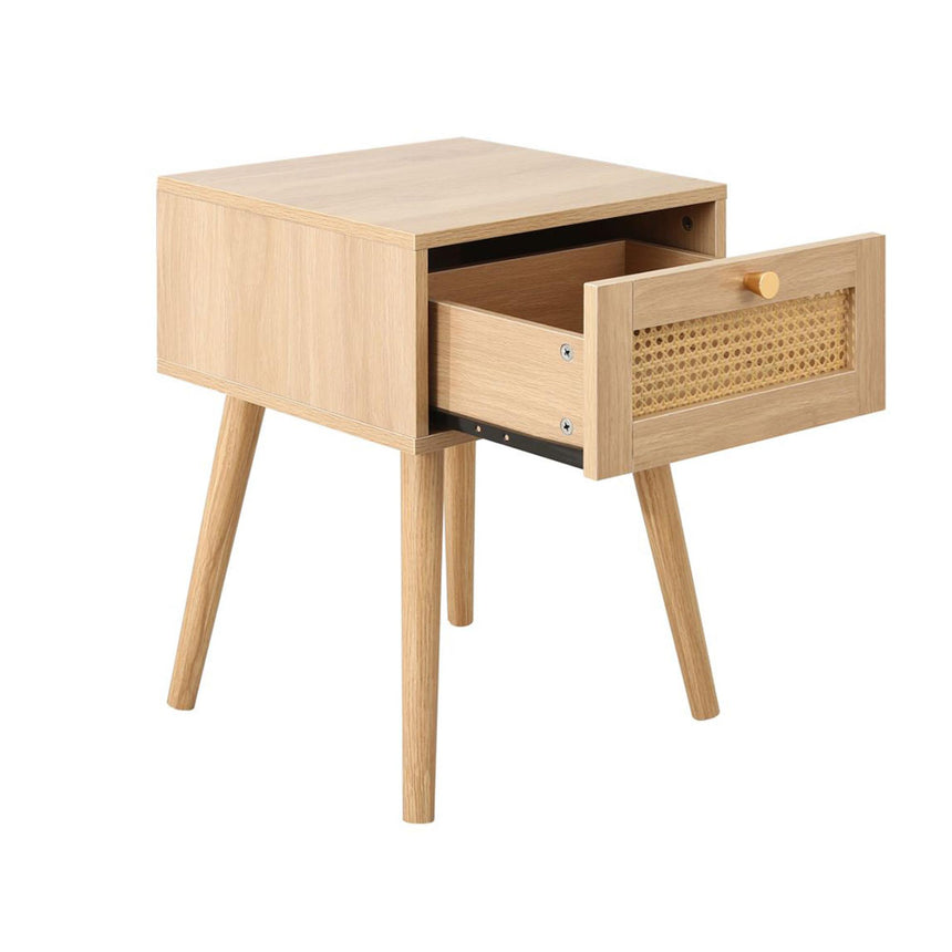 Croxley Oak and Rattan 1 Drawer Bedside Table-4