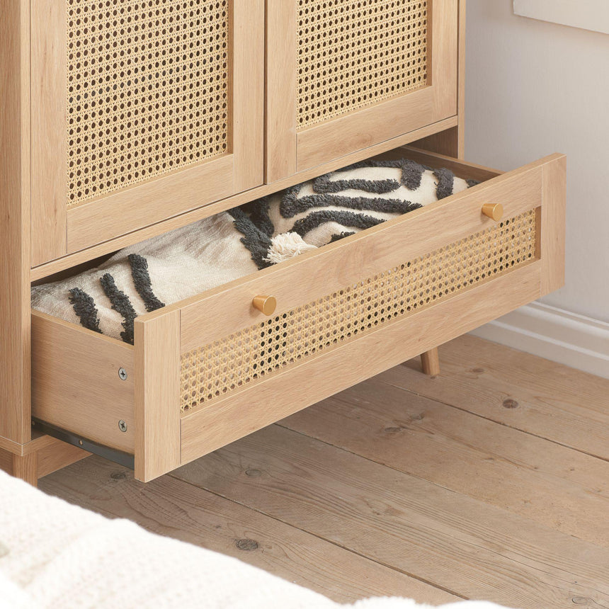 Croxley Oak and Rattan 2 Door Wardrobe - 1 Drawer-4