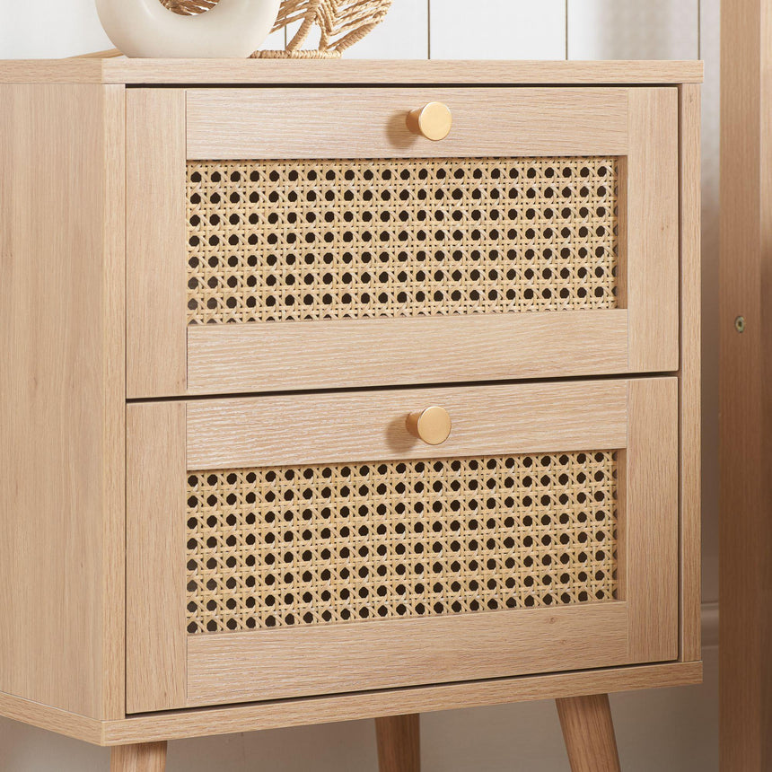 Croxley Oak and Rattan 2 Drawer Bedside Table - Sizes Available-2