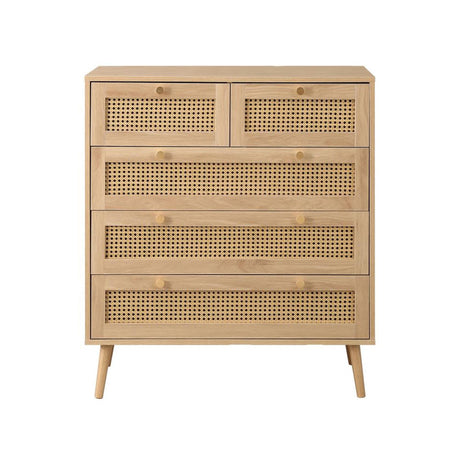 Croxley Oak and Rattan 2+3 Drawer Chest-2