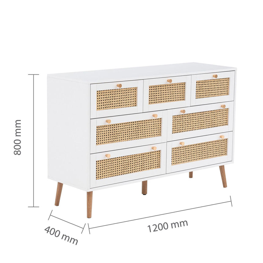 Croxley White and Rattan 7 Drawer Wide Chest-6