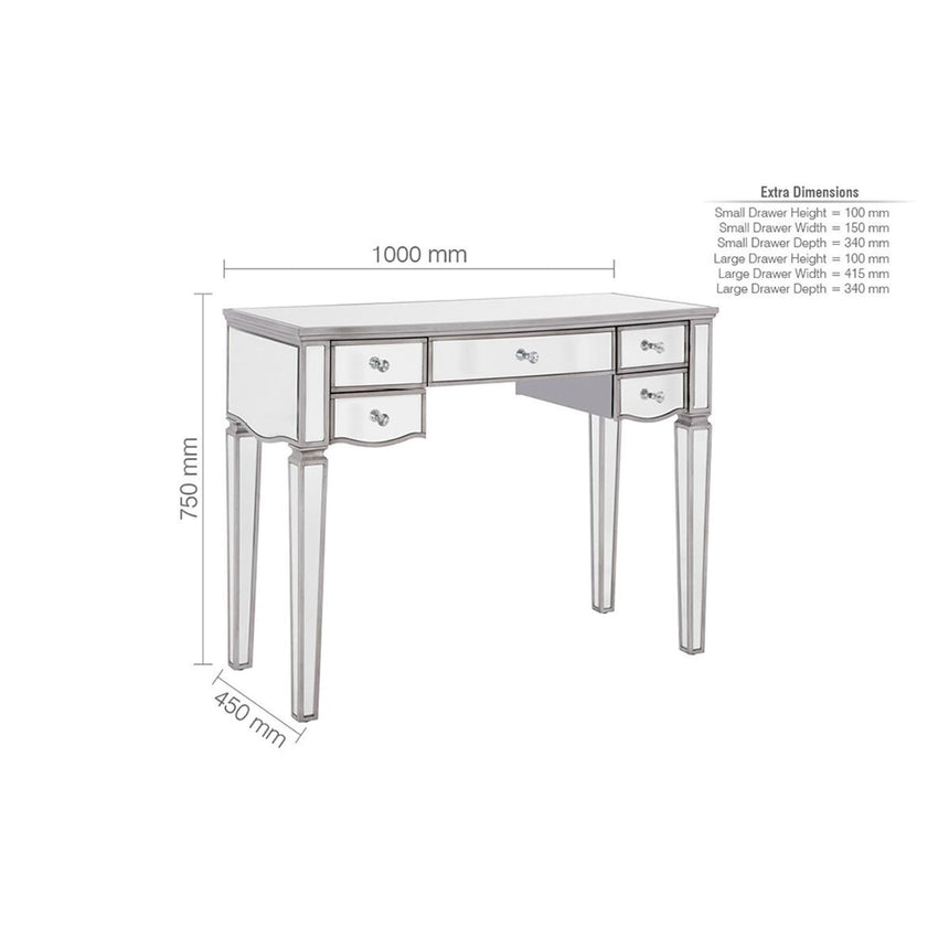 Elysee Mirrored Glass 5 Drawer Dressing Table-6