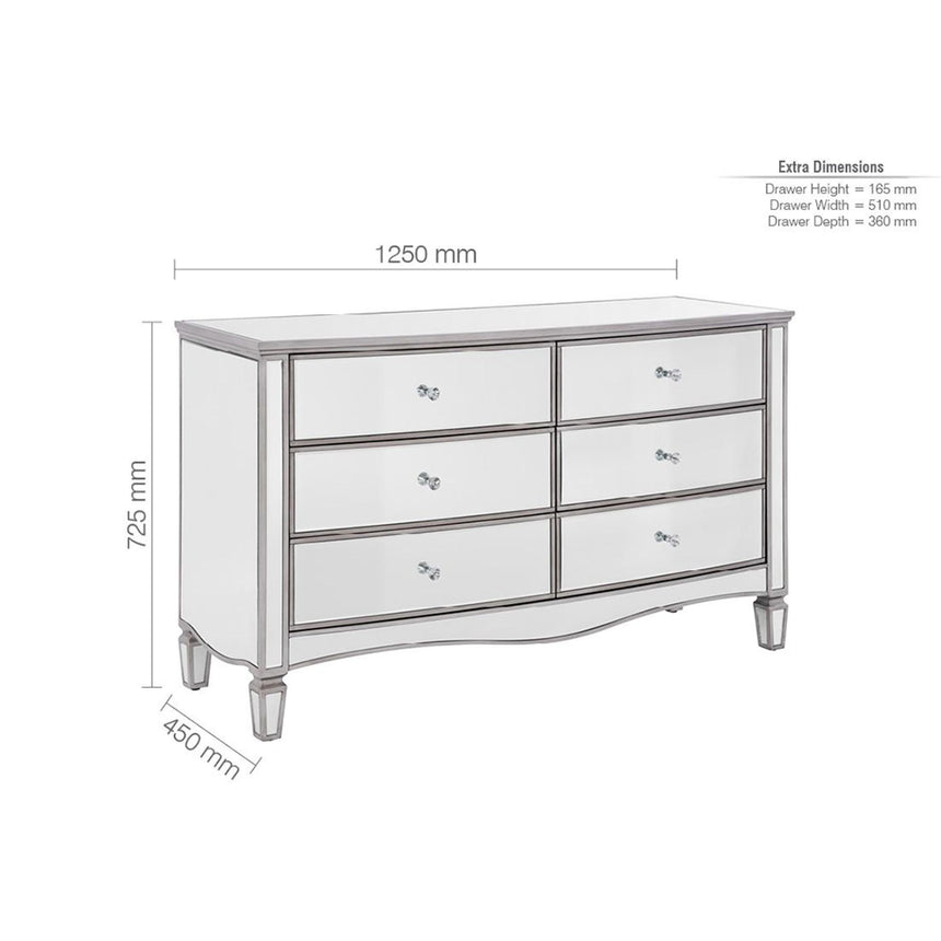 Elysee Mirrored Glass 6 Drawer Wide Chest-5