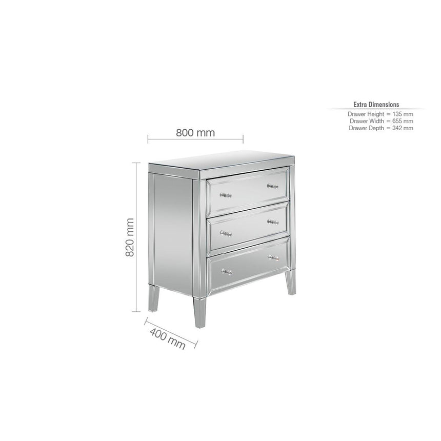 Valencia Mirrored 3 Drawer Small Chest-6