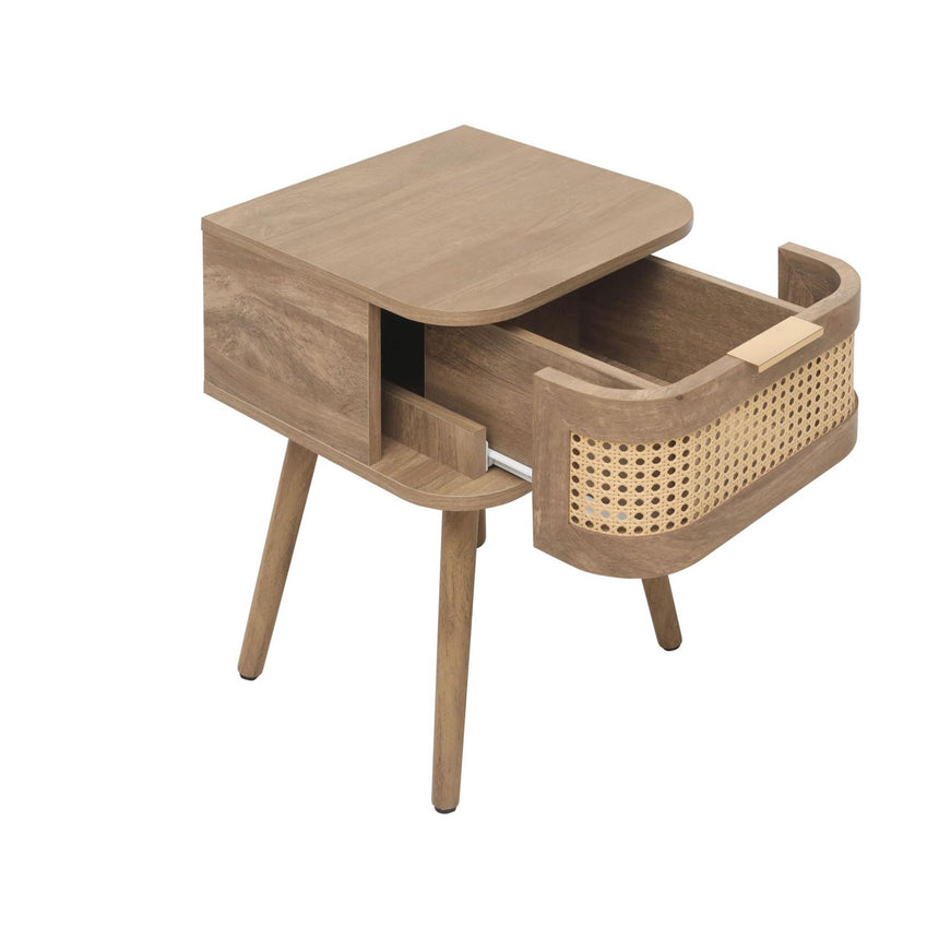 Noah Oak and Rattan Curved 1 Drawer Bedside Table-3