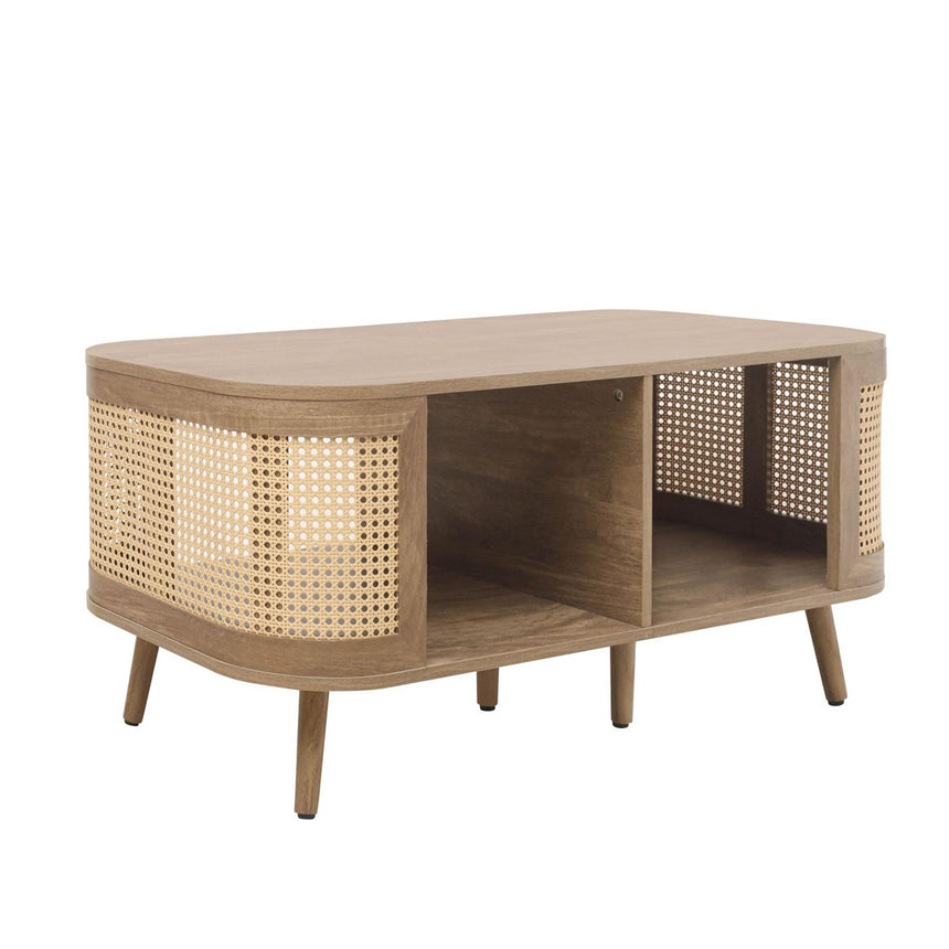 Noah Oak and Rattan Curved 110cm Coffee Table-5