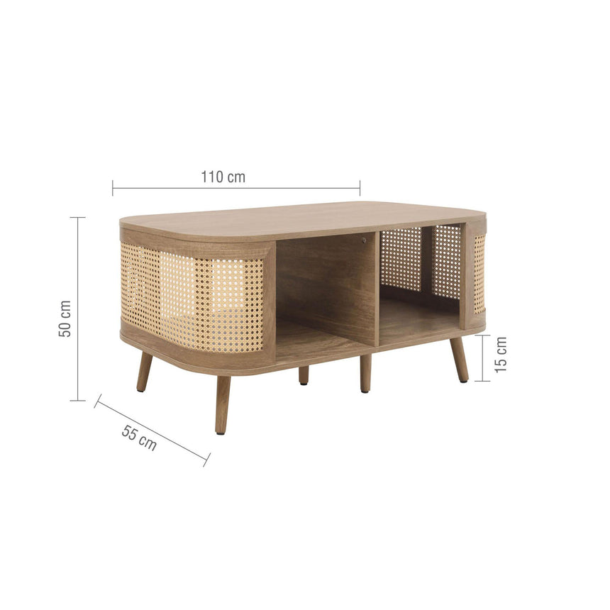 Noah Oak and Rattan Curved 110cm Coffee Table-6