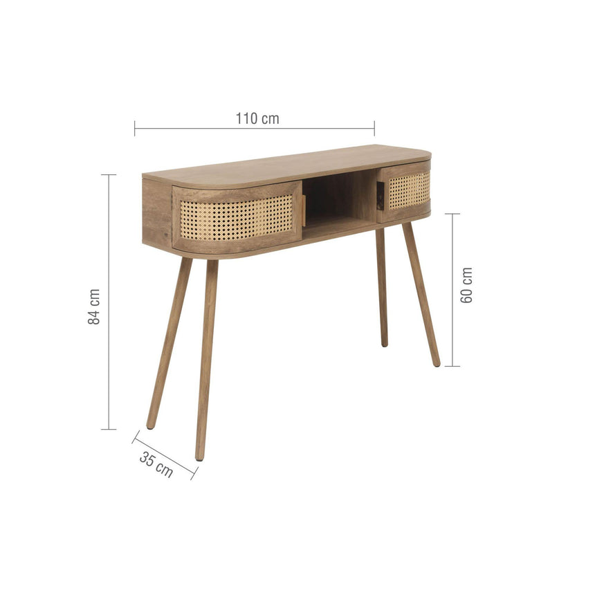 Noah Oak and Rattan Curved 110cm Console Table-7