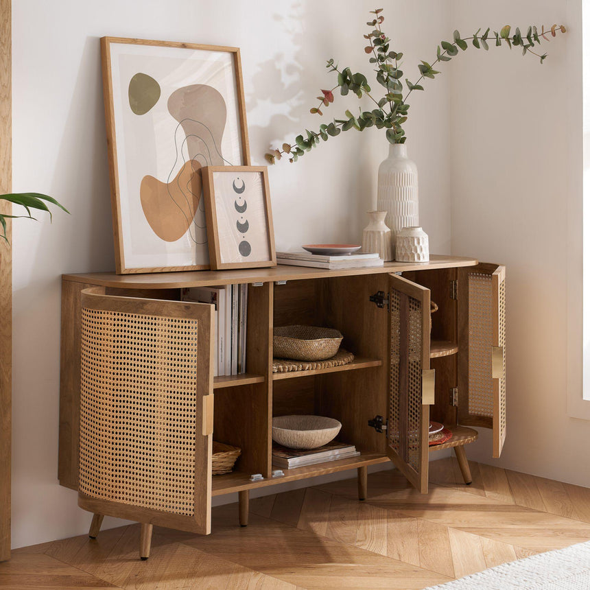 Noah Oak and Rattan Curved 150cm Medium Sideboard - 3 Doors-3