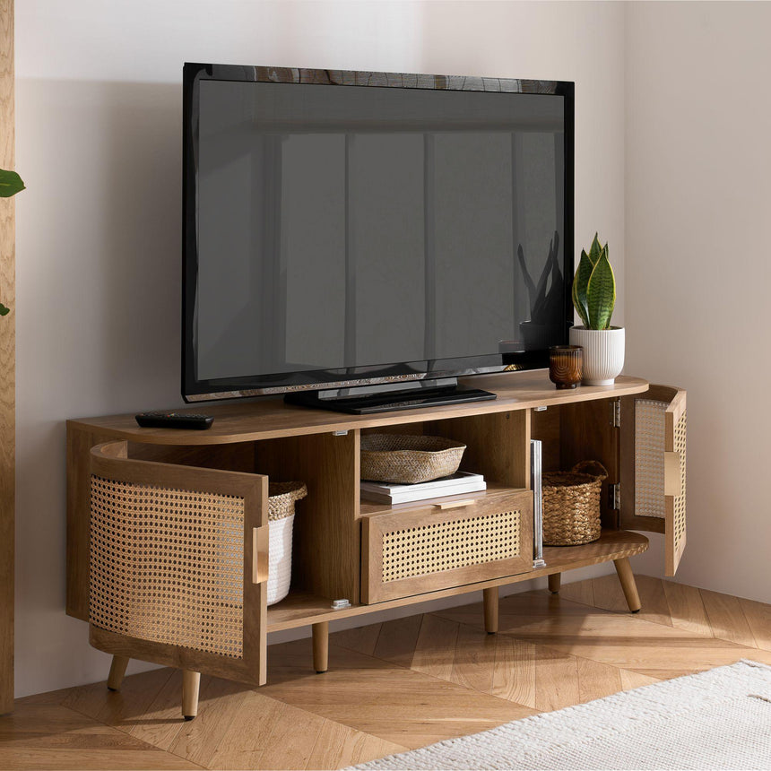 Noah Oak and Rattan Curved 150cm TV Unit-3