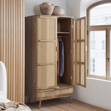 Noah Oak and Rattan Curved 2 Door Wardrobe-2