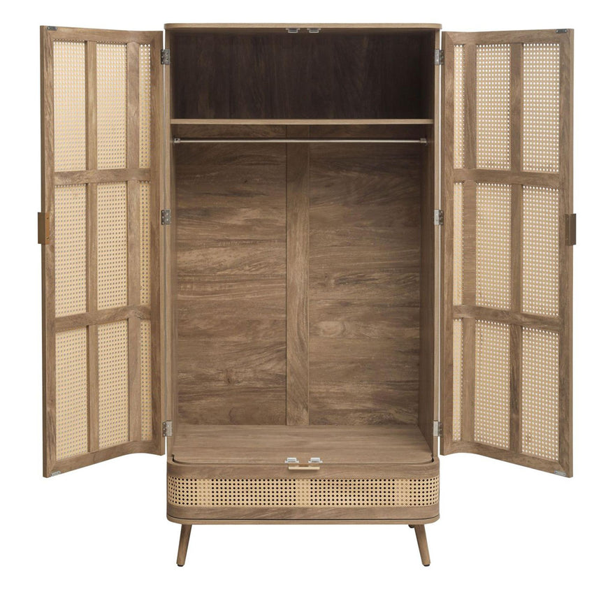 Noah Oak and Rattan Curved 2 Door Wardrobe-5