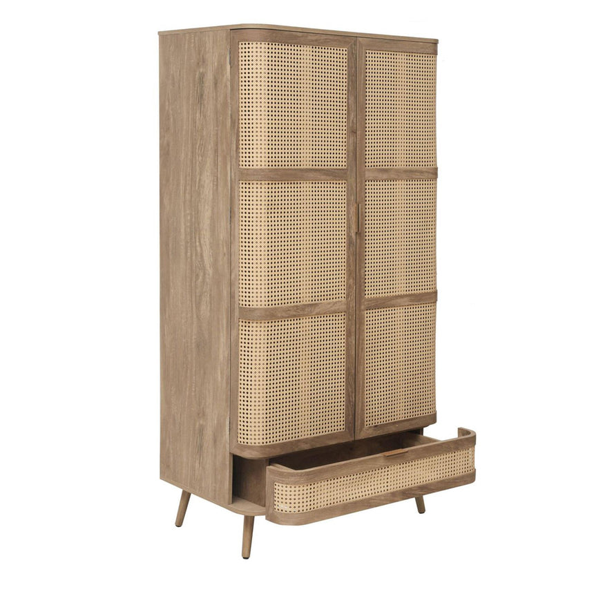 Noah Oak and Rattan Curved 2 Door Wardrobe-6