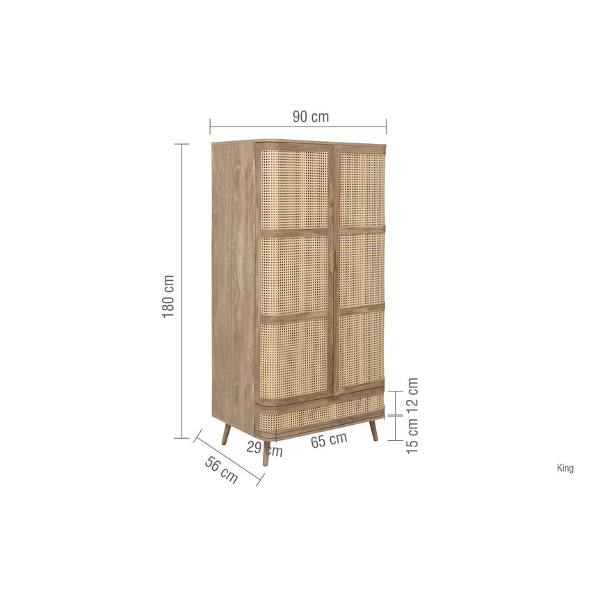 Noah Oak and Rattan Curved 2 Door Wardrobe-7