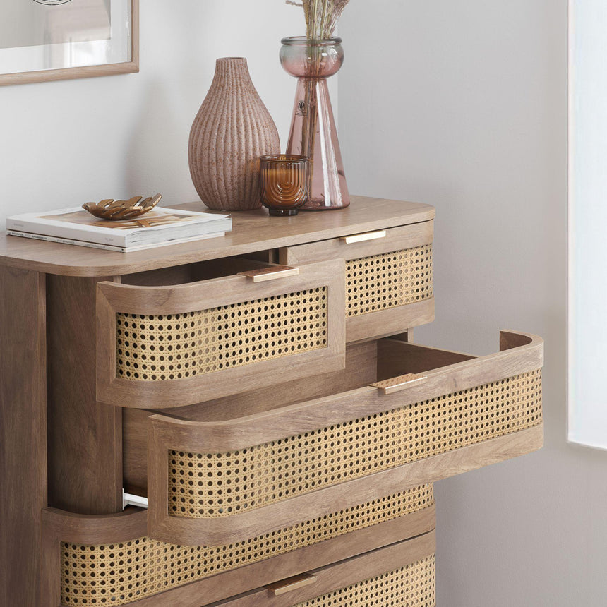 Noah Oak and Rattan Curved 2+3 Drawer Chest-2