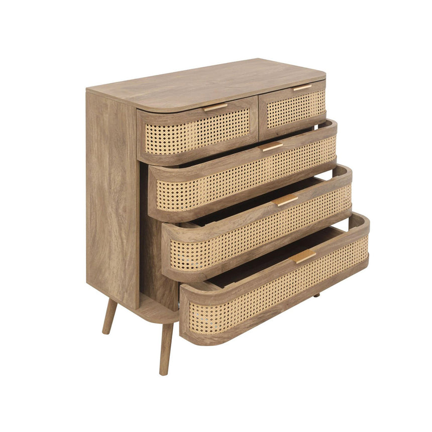 Noah Oak and Rattan Curved 2+3 Drawer Chest-4