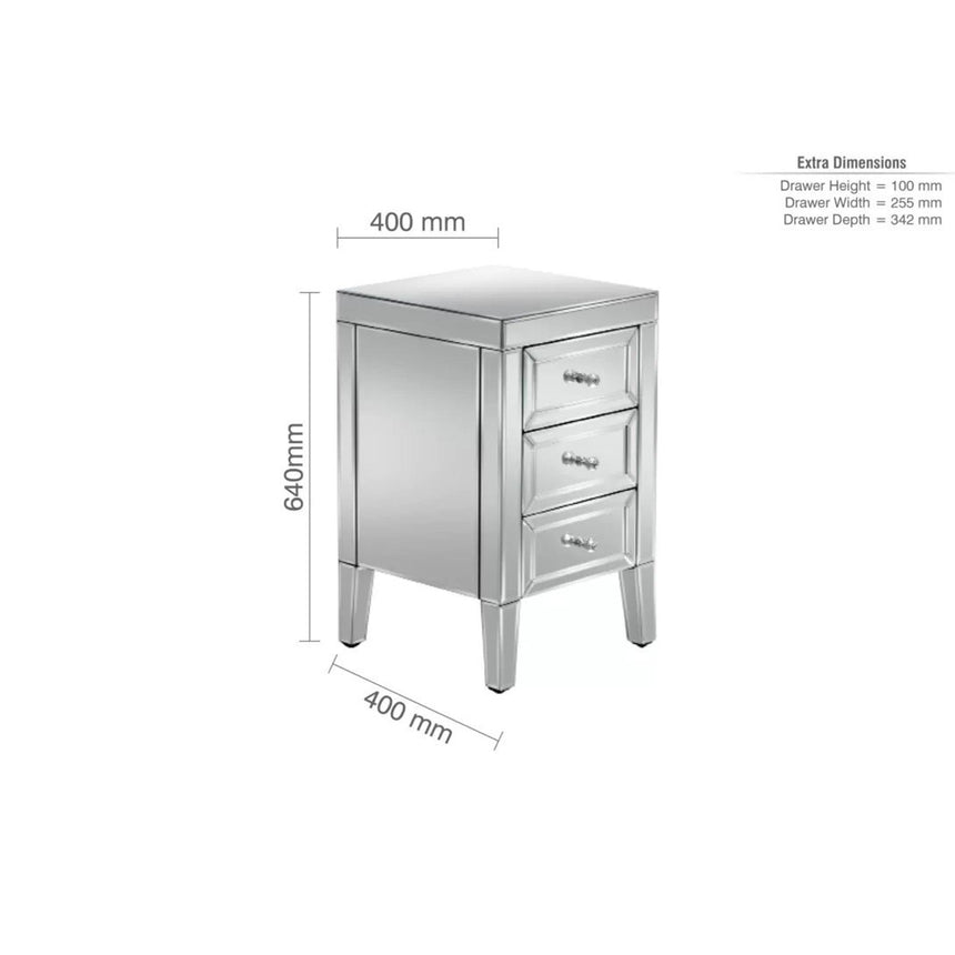 Valencia Mirrored 3 Drawer Bedside Cabinet-8
