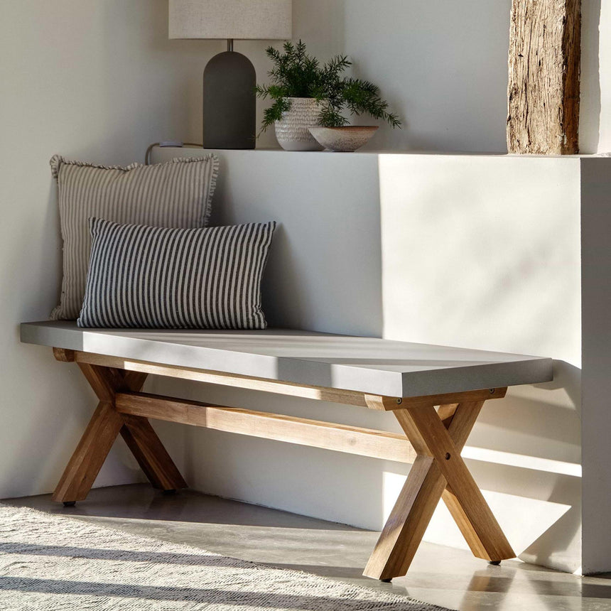Burford Outdoor Bench Small in Grey Faux Concreate-2