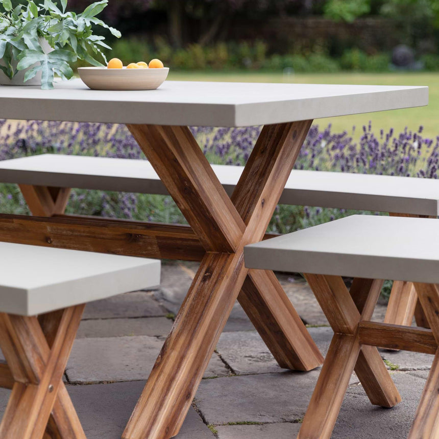 Burford Outdoor Table and Bench Set Small in Grey Faux Concreate-4