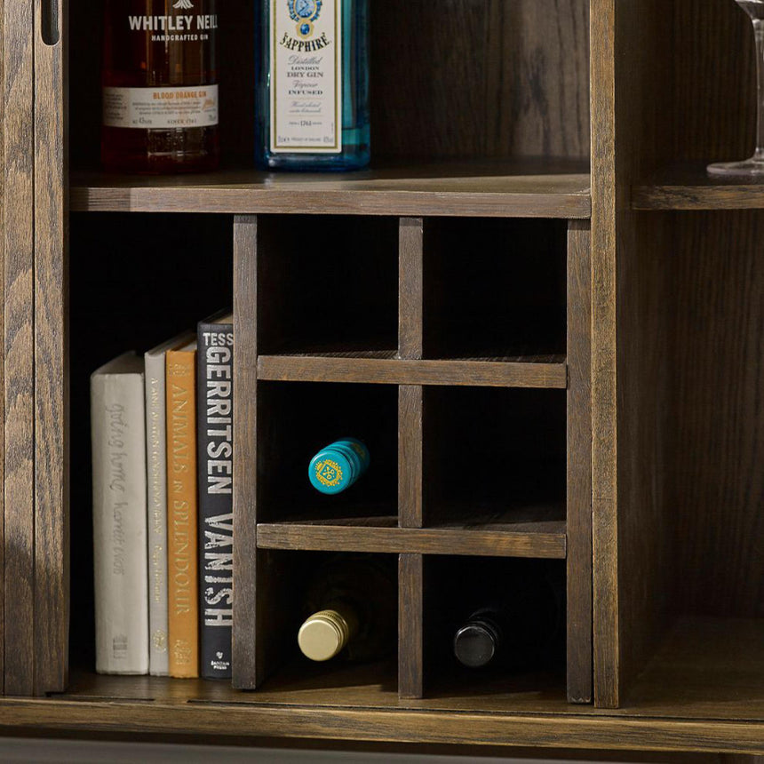 Tambour Dark Oak Ribbed 2 Door Wine Cabinet-6