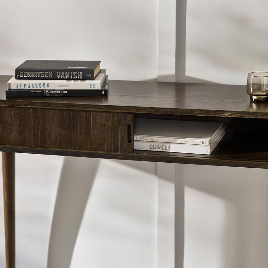 Tambour Dark Oak Ribbed Console Table-6
