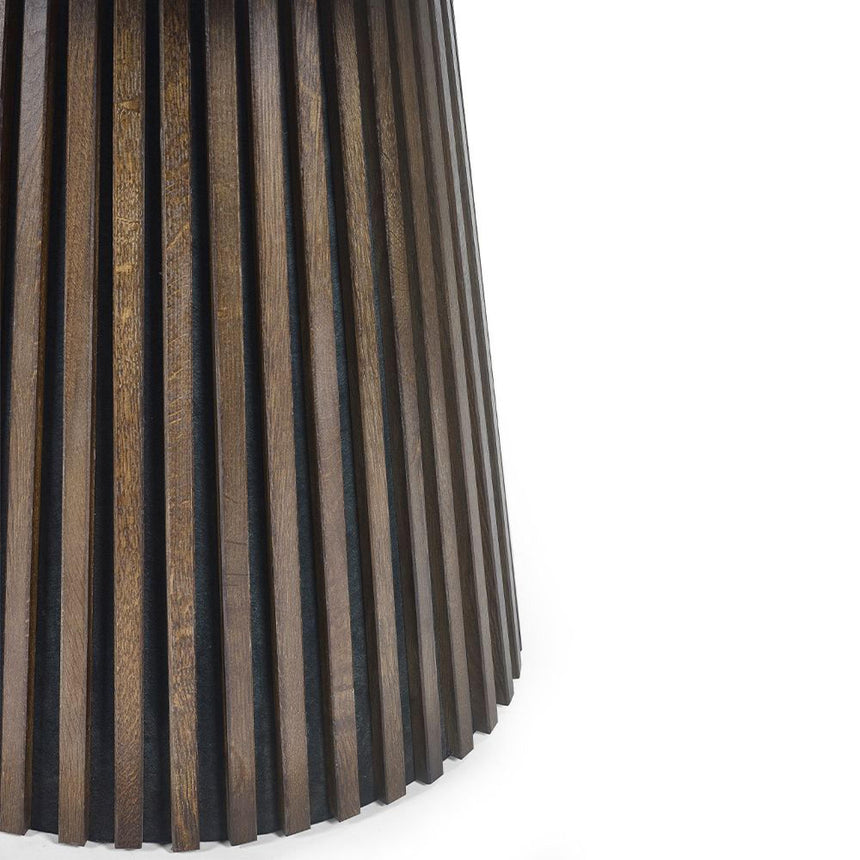 Tambour Dark Oak Slatted 6 Seater Round Pedestal Extending Dining Table-7