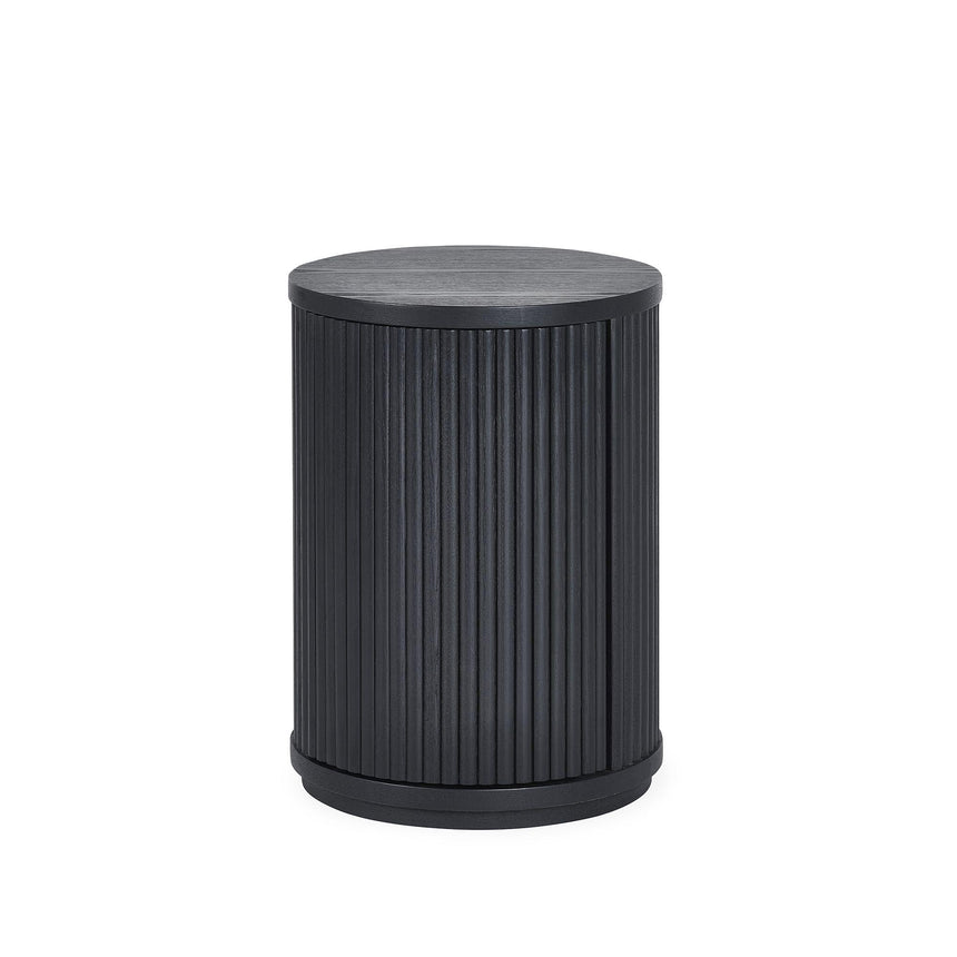 Louis Black 1 Door Round Side Table - Fluted Base-2