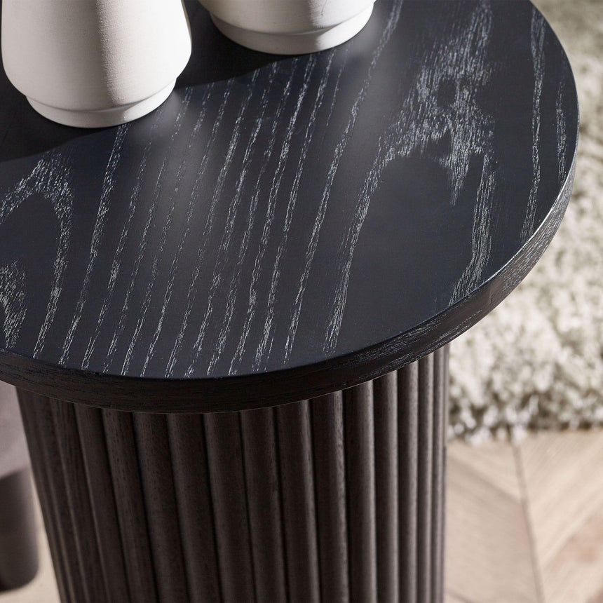 Louis Black Round Drinks Table - Fluted Base-3
