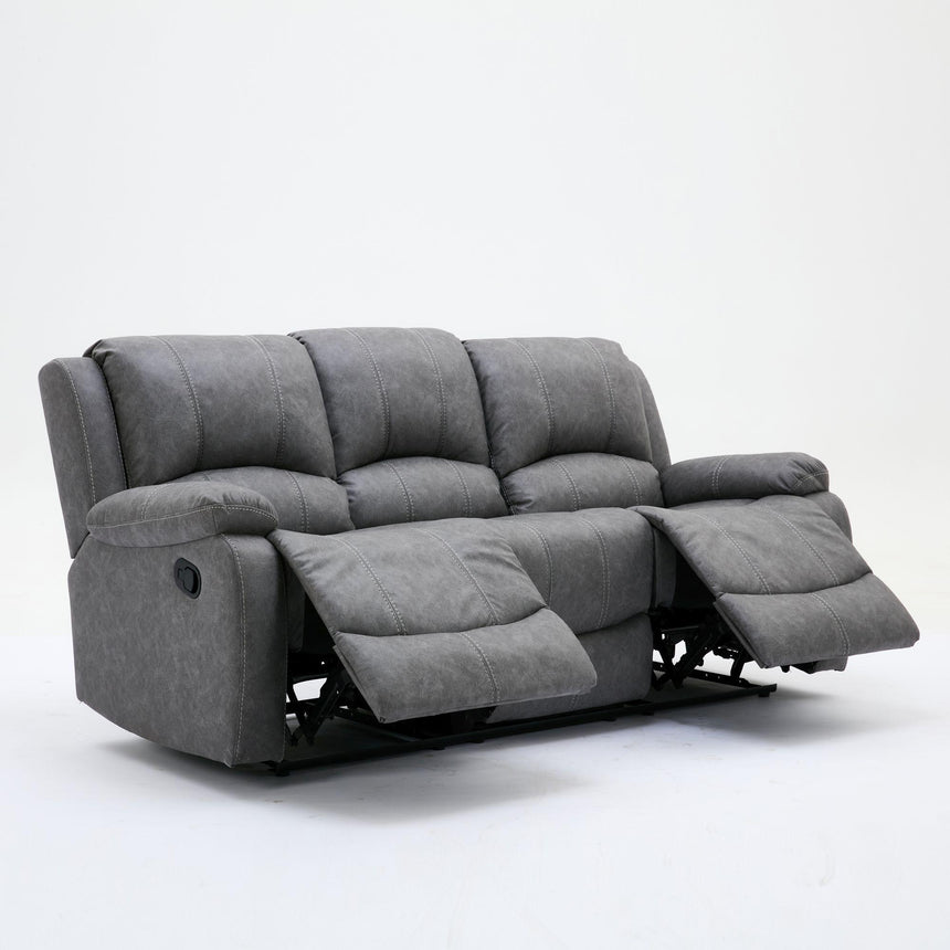 Paloma Grey Endurance Fabric 3 Seater Manual Recliner Sofa-2