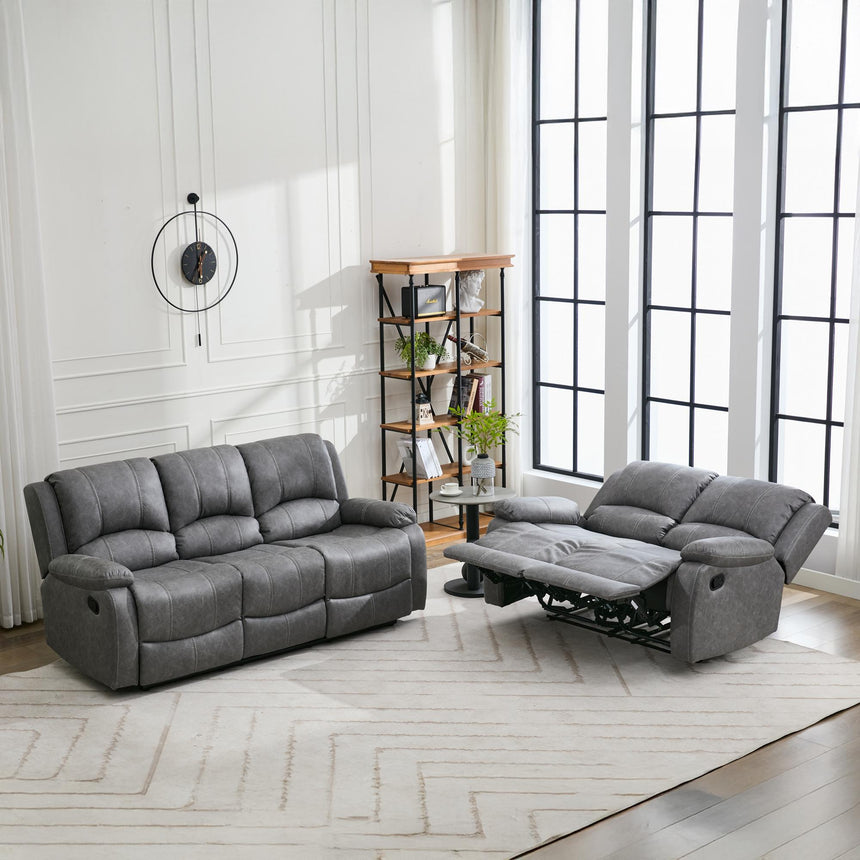 Paloma Grey Endurance Fabric 3+2 Seater Manual Recliner Sofa Set-2