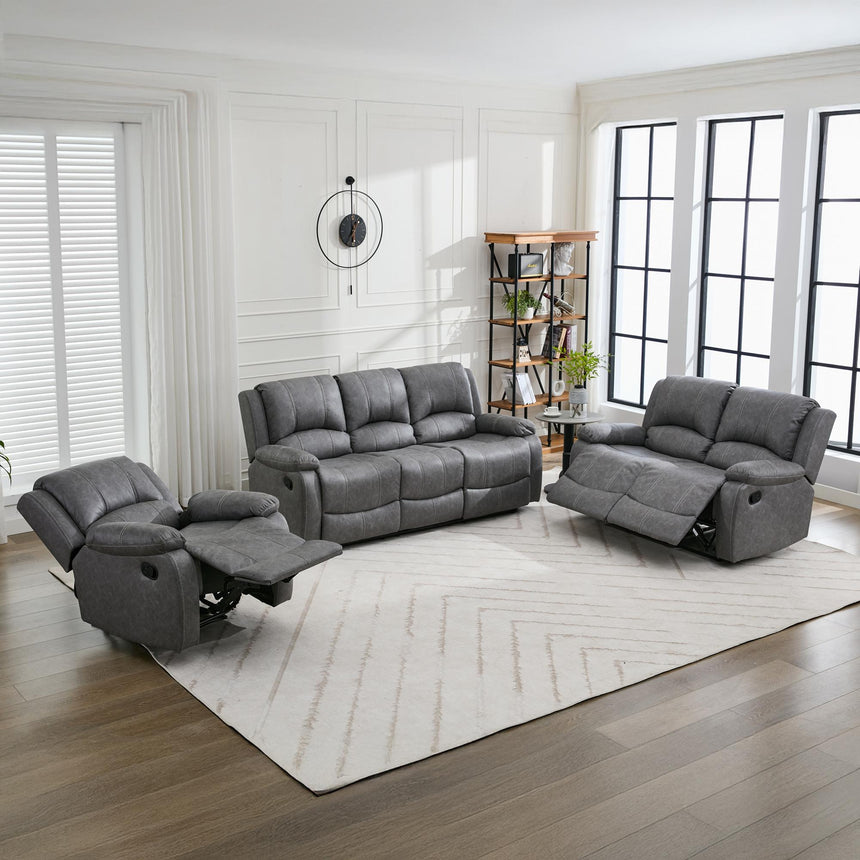 Paloma Grey Endurance Fabric 3+2+1 Seater Manual Recliner Sofa Set-2