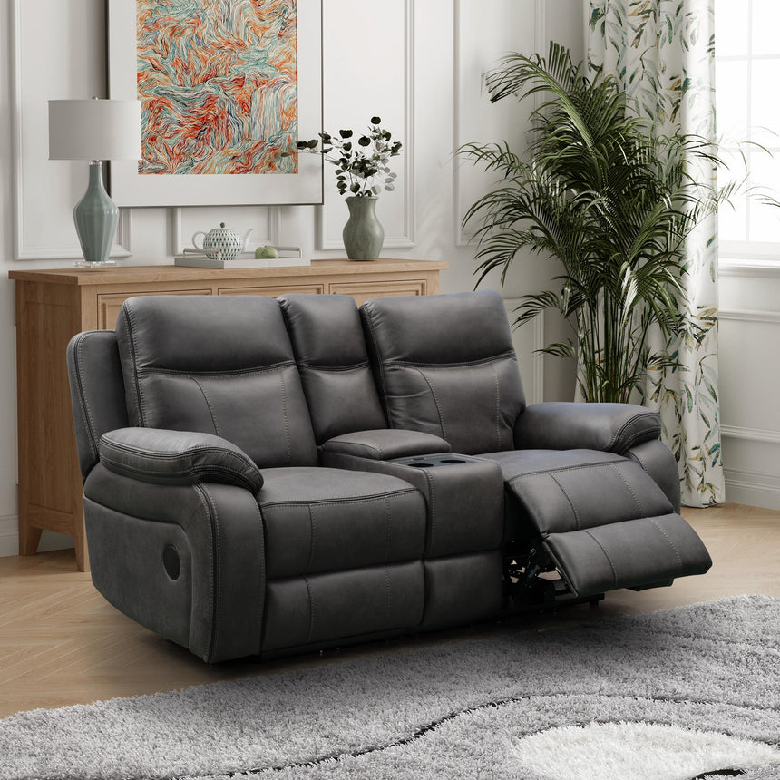 Charlie Grey Fabric 2 Seater Electric Recliner Sofa with Console-2