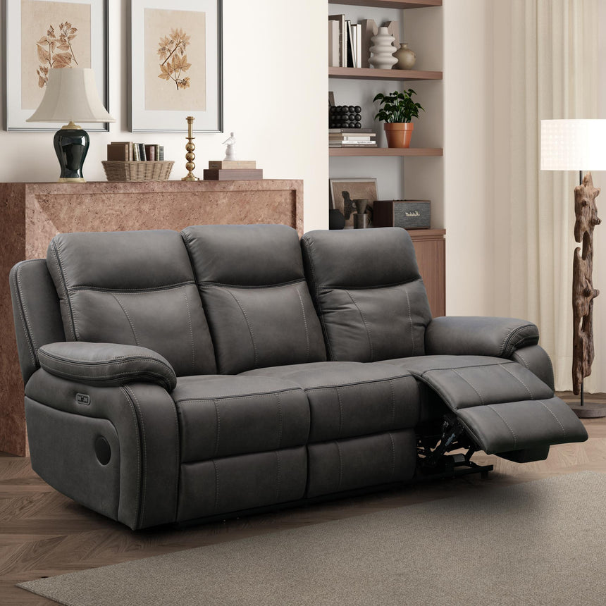 Charlie Grey Fabric 3 Seater Electric Recliner Sofa-2