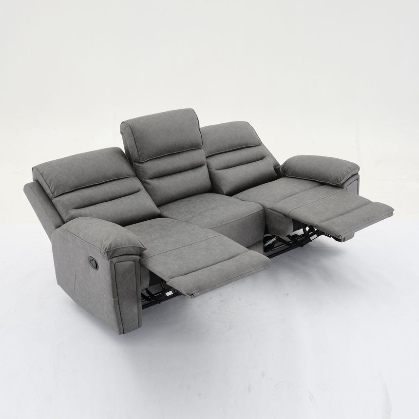 Helena Grey Endurance Fabric 3 Seater Manual Recliner Sofa-5