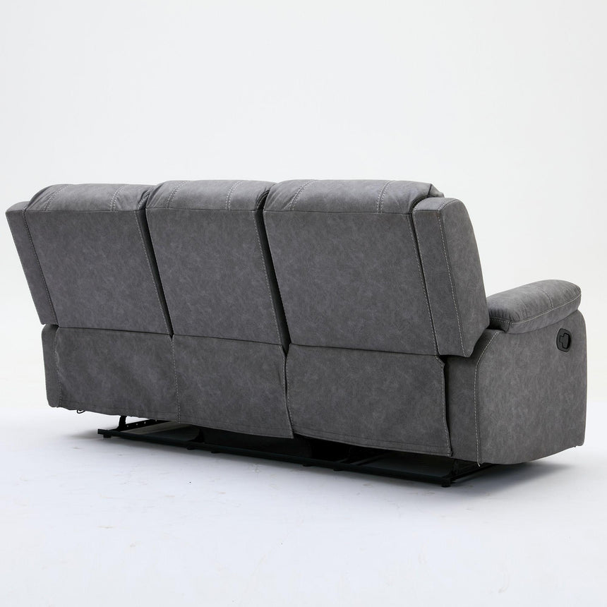 Zaria Grey Endurance Fabric 3 Seater Manual Recliner Sofa-7