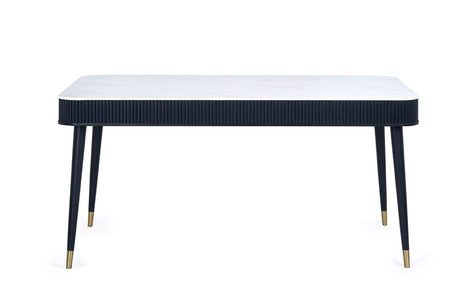 Louis White Ceramic Top 6 Seater Dining Table - Black Fluted Base-2