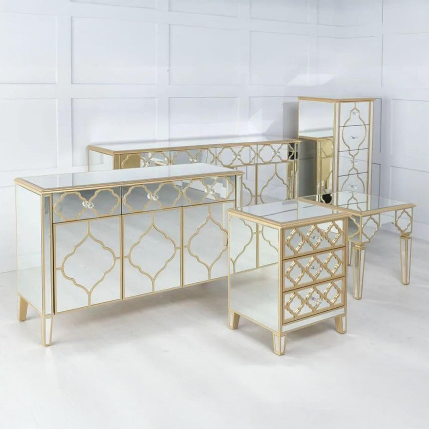 Casablanca Mirrored Gold Trim 5 Drawer Narrow Chest-4