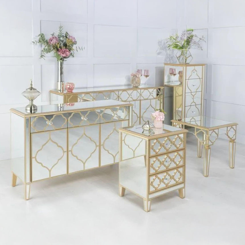 Casablanca Mirrored Gold Trim 5 Drawer Narrow Chest-5