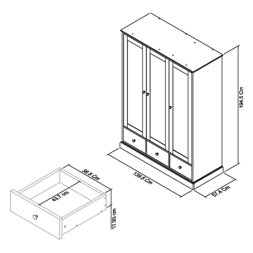 Bentley Designs Ashby Soft Grey 3 Door Combi Wardrobe-4